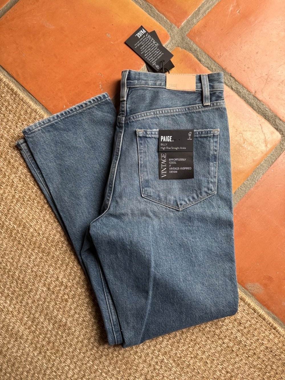 PAIGE Blue Vintage-Inspired High Rise Straight Ankle Jeans